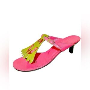 Icon Wearable Art Pink & Green Sandals Stylish Women's Heels 8.5